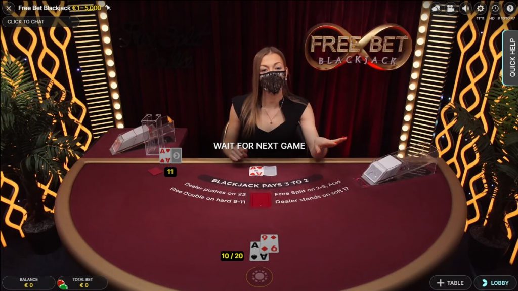 Free Bet Blackjack in het Live Casino