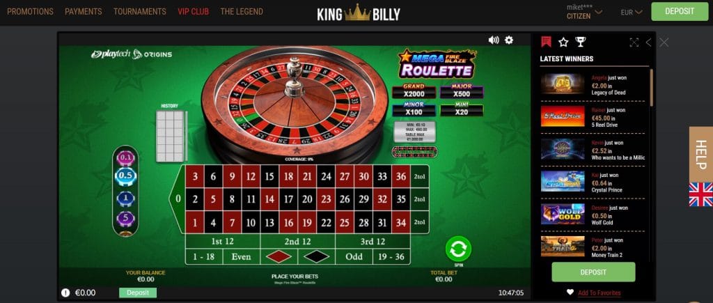 King Billy Casino's Mega Fire Blaze Roulette