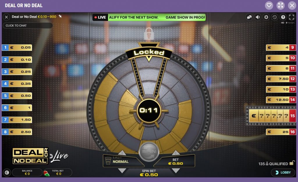 Live Casino Deal or No Deal bij Cookie Casino