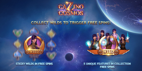 Cazino Cosmos zit vol met features, zoals sticky wilds, free spins en collections