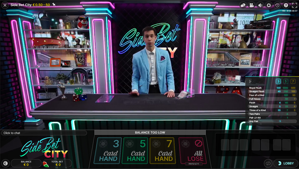 Side Bet City is een live casino spel gebaseerd op poker