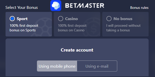 Bij Betmaster kan je gemakkelijk een account aanmaken via email of via je mobiele telefoon.