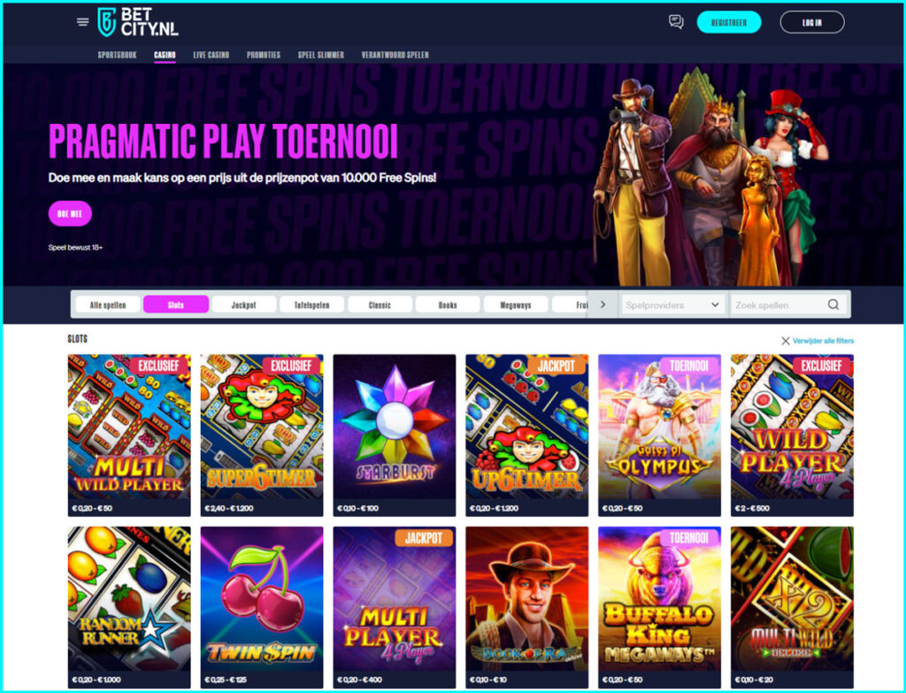 Betcity website met overzicht van slots en spellen