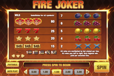 Fire joker free spins winnen