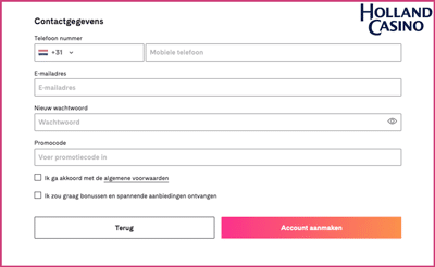 Holland Casino Registratie stap 3