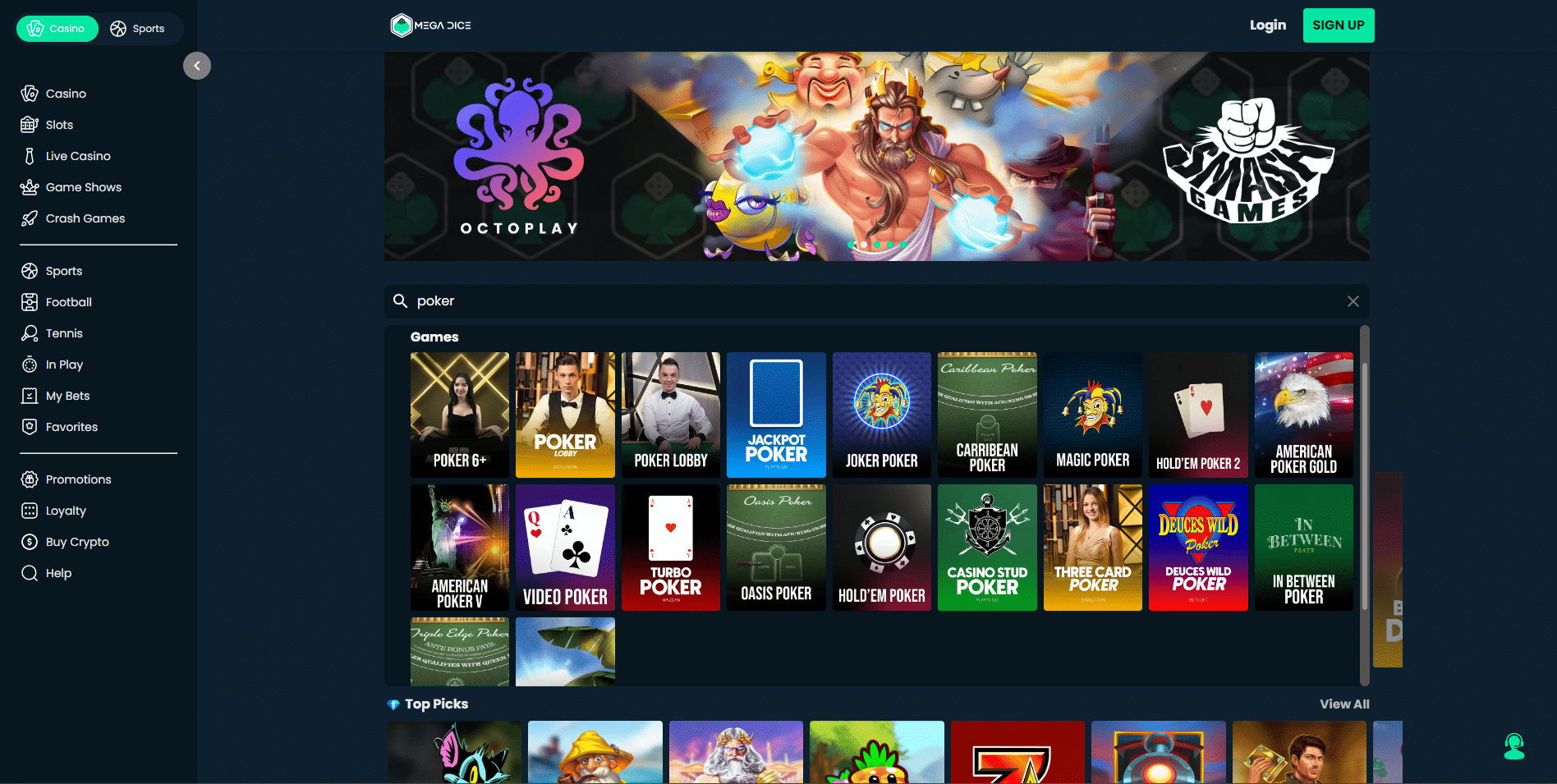 mega dice poker casino